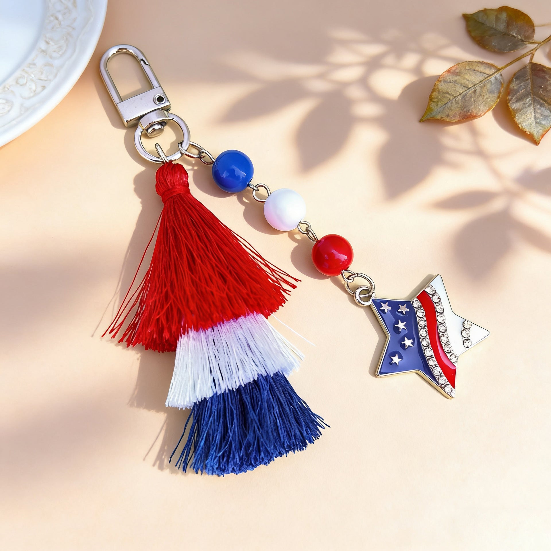 Wholesale American Independence Day Heart-shaped Five-pointed Star Pendant Tassel Keychain