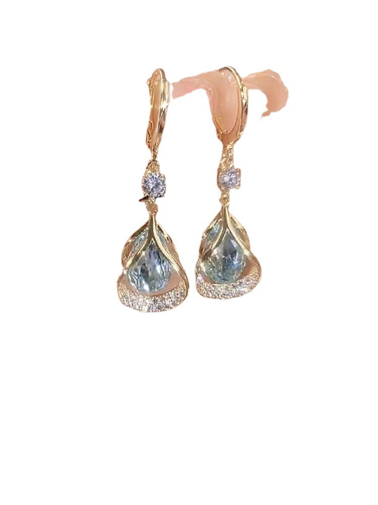 Wholesale diamond-embedded geometric crystal water drop earrings