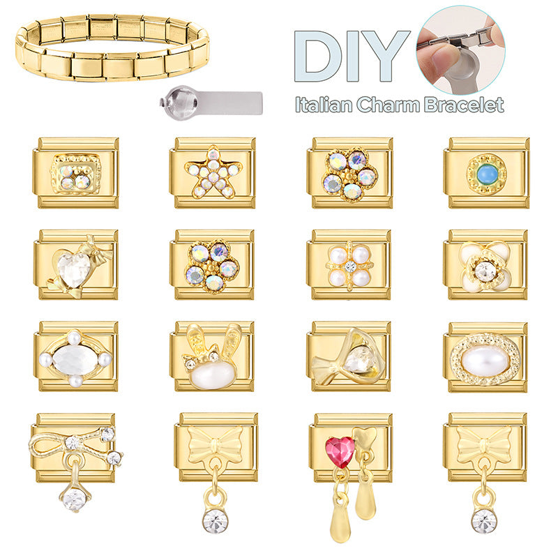 Wholesale 9mm Italian Charm Starter Bracelets DIY square Single Section Creative Stainless Steel Composable Bracelet