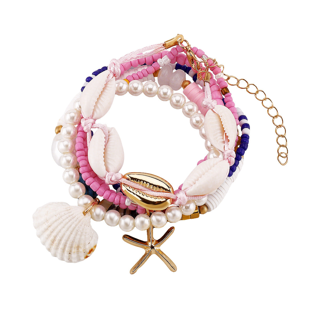 Wholesale Bohemian Ocean Style Shell Starfish Pendant Pearl Rice Beads Handmade Beaded Bracelet suit