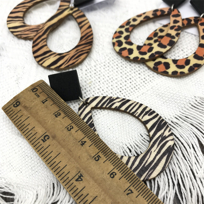 Wholesale Vintage Boho Leopard Zebra Print Wooden Earrings ACC-ES-FX008