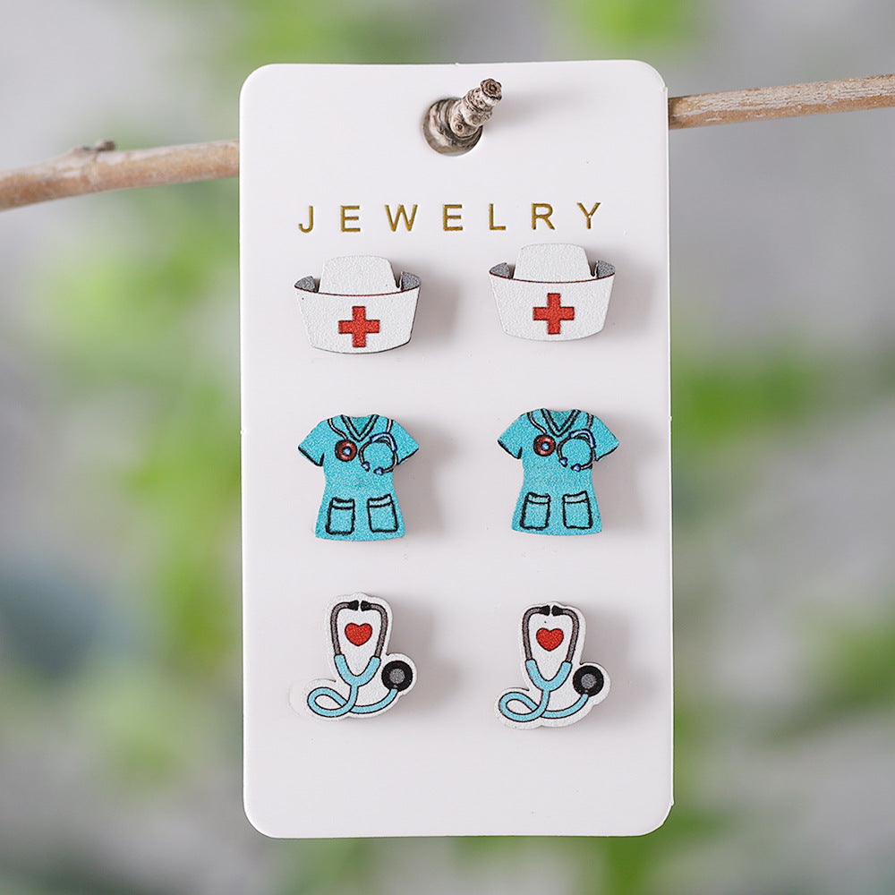 Wholesale Nurses Day Stethoscope Cute Heart and Lung Organ Earrings Set