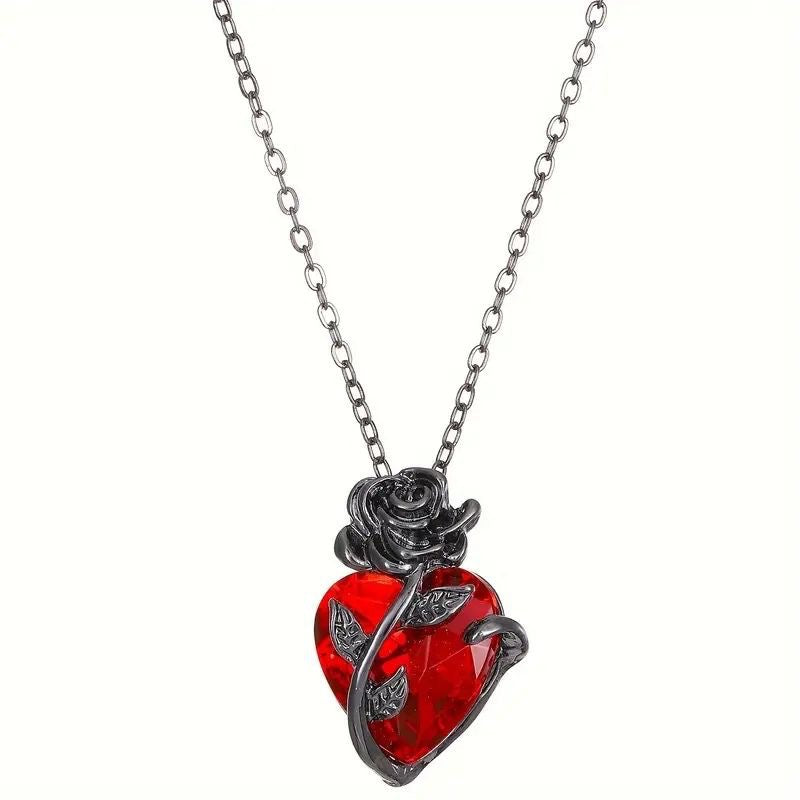 Wholesale 「Ii Boom」 Love Rose Necklace Niche Gothic Dark Design Clavicle Chain Heart-Shaped Pendant Necklace
