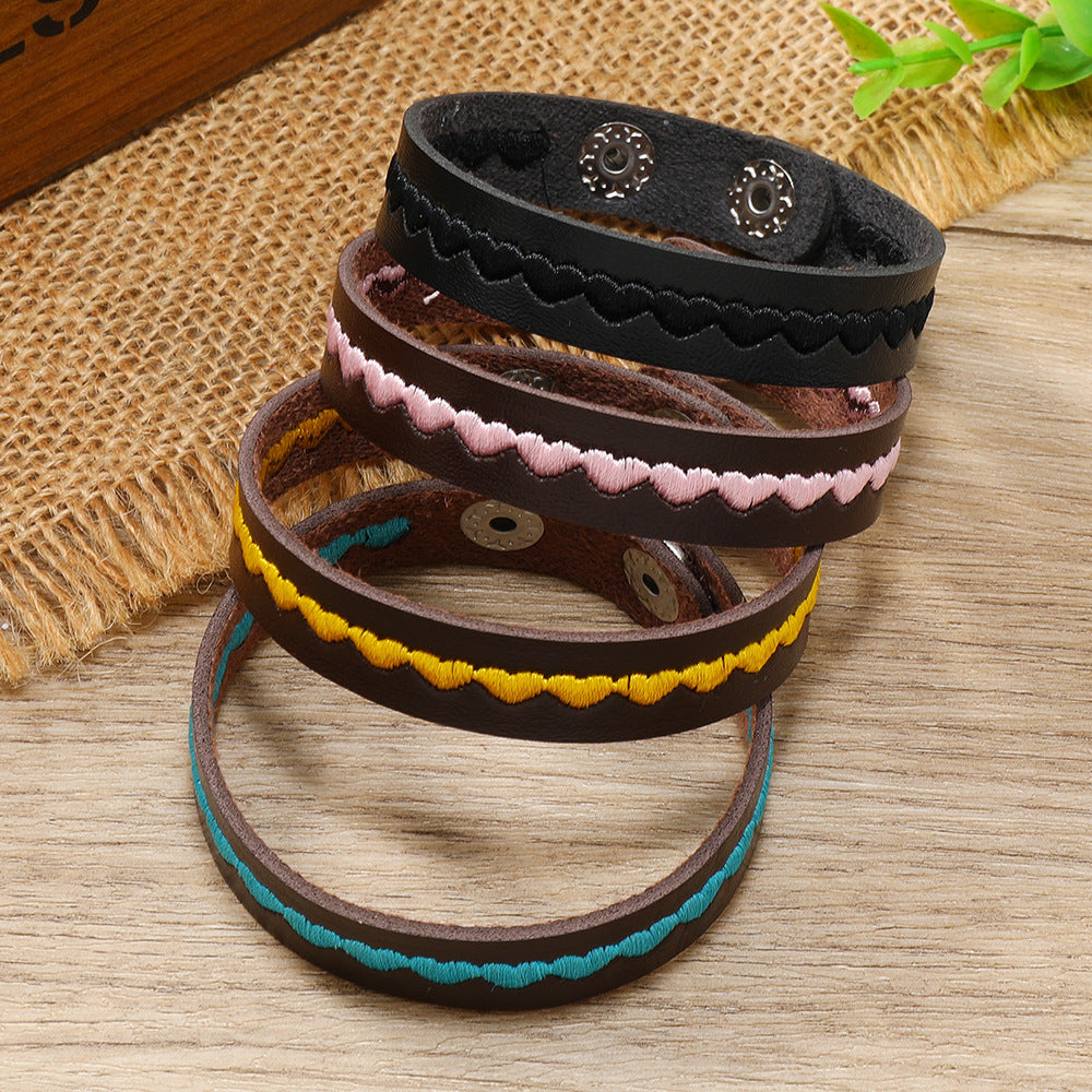 Wholesale 3PCS Leather Heart Embroidered Bracelet