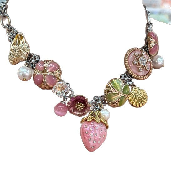 Wholesale Pink Strawberry Flower Sea Colorful Necklace
