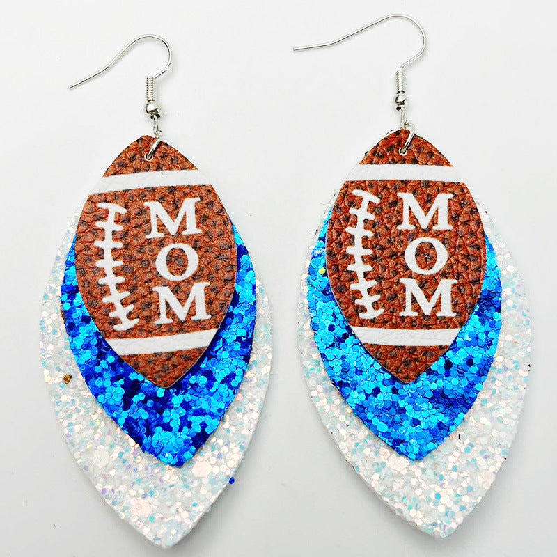 Wholesale 2pairs/pack Sports Style MOM Football Sequin Leather Earrings Mother's Day ACC-ES-HY120