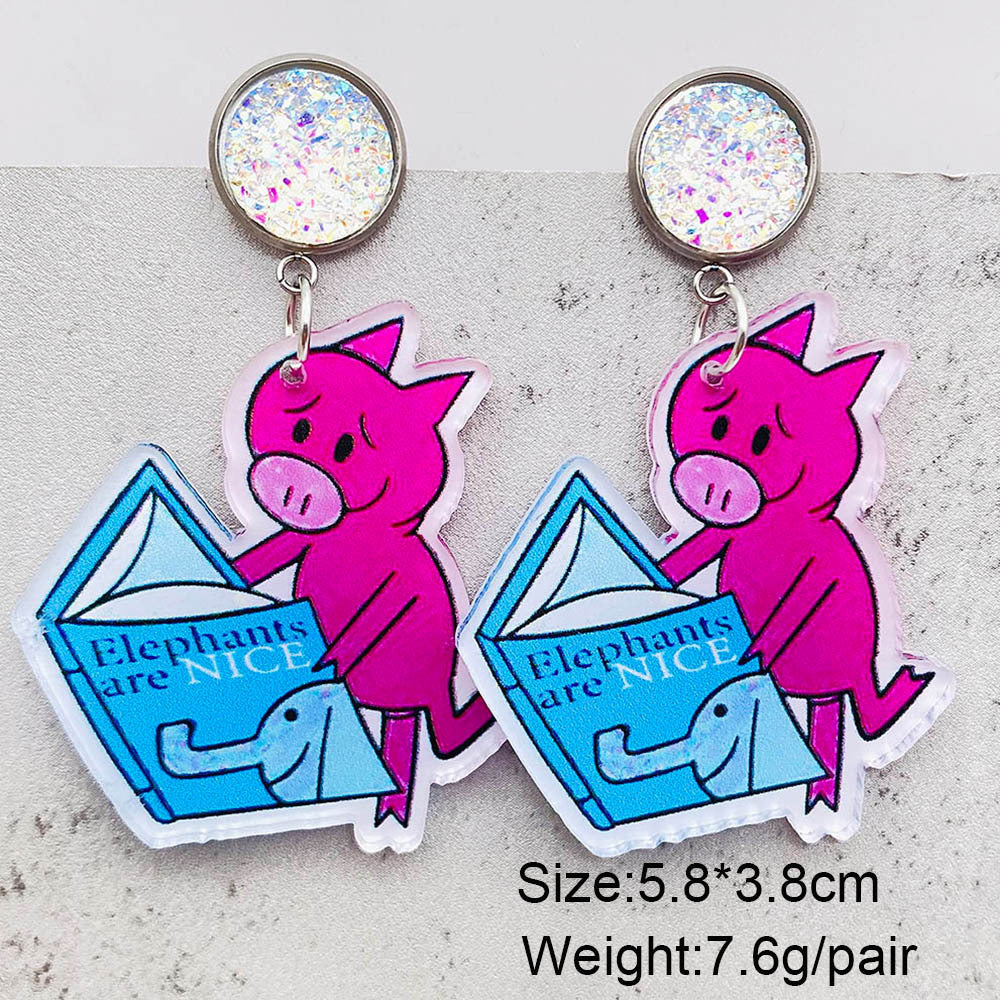 Wholesale  cartoon animal earrings  Dog elephant reading acrylic earrings