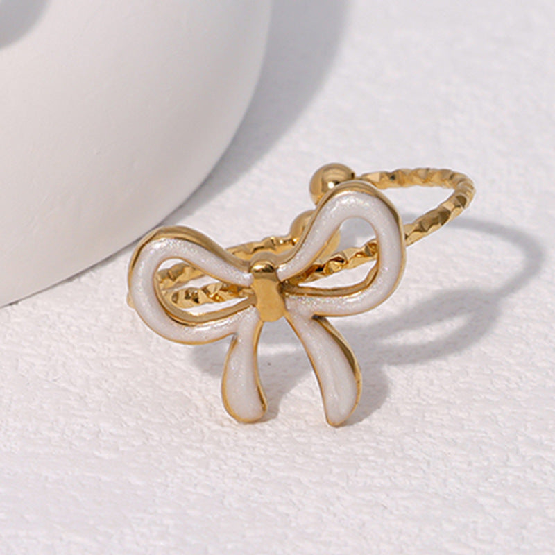Wholesale cute gold plated bow open stainless steel ring
