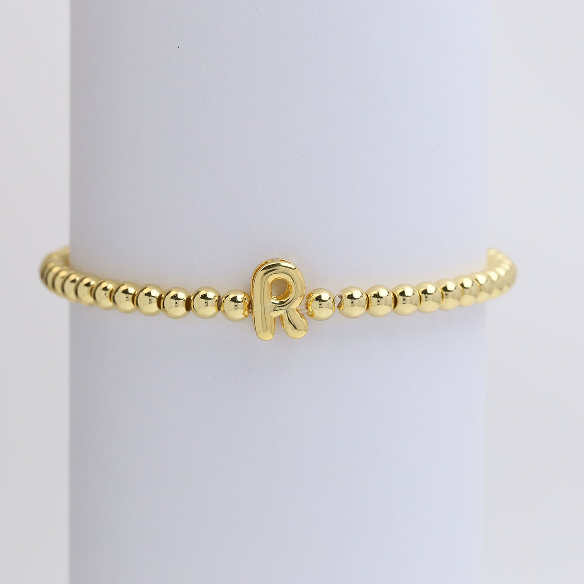 Wholesale 18k Glossy Balloon 26 Letter Copper Beads Elastic Line Beaded Bracelet ACC-BT-BaiYi002