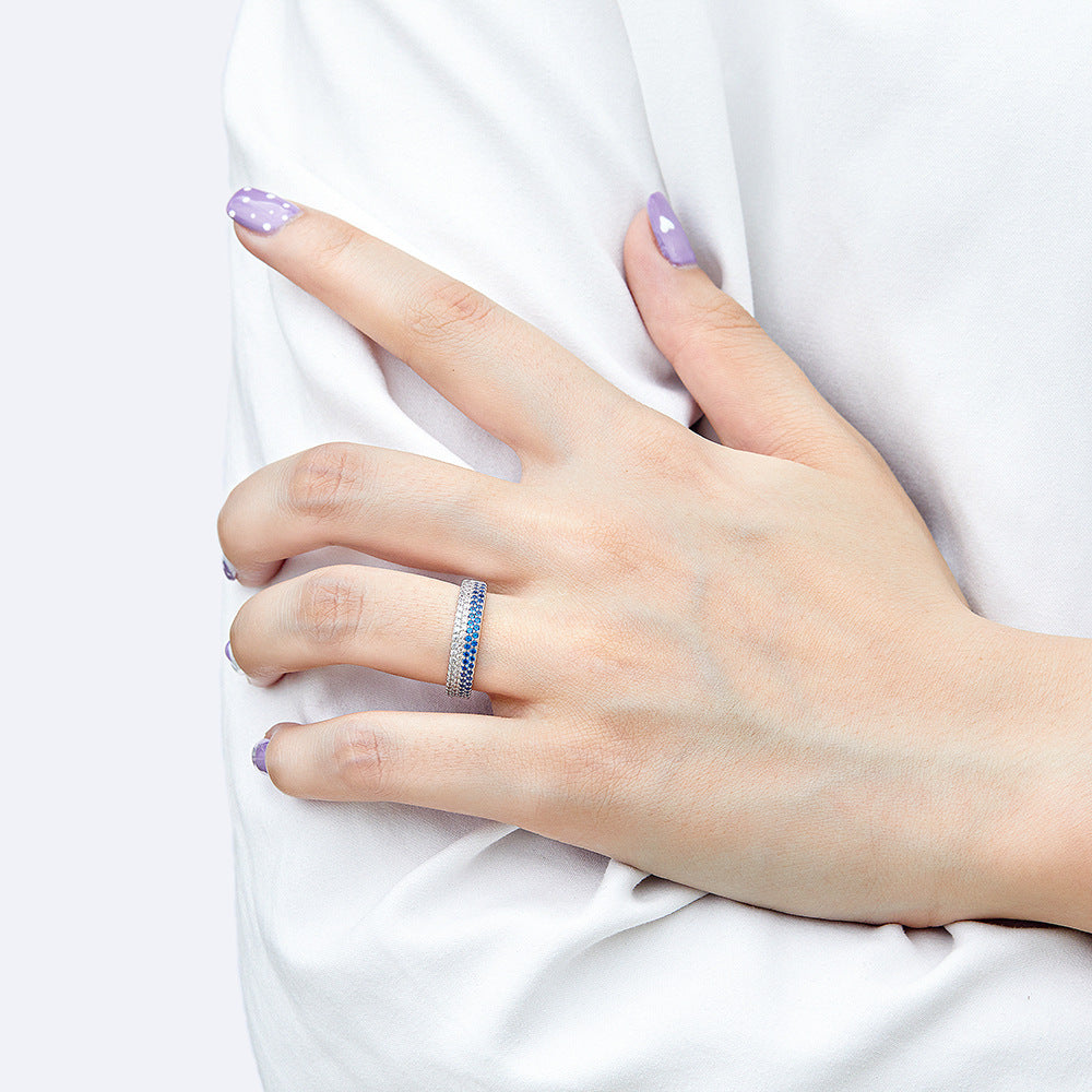 Wholesale  s925 sterling silver ring  blue crystal white zircon Fashion Row Diamond ring