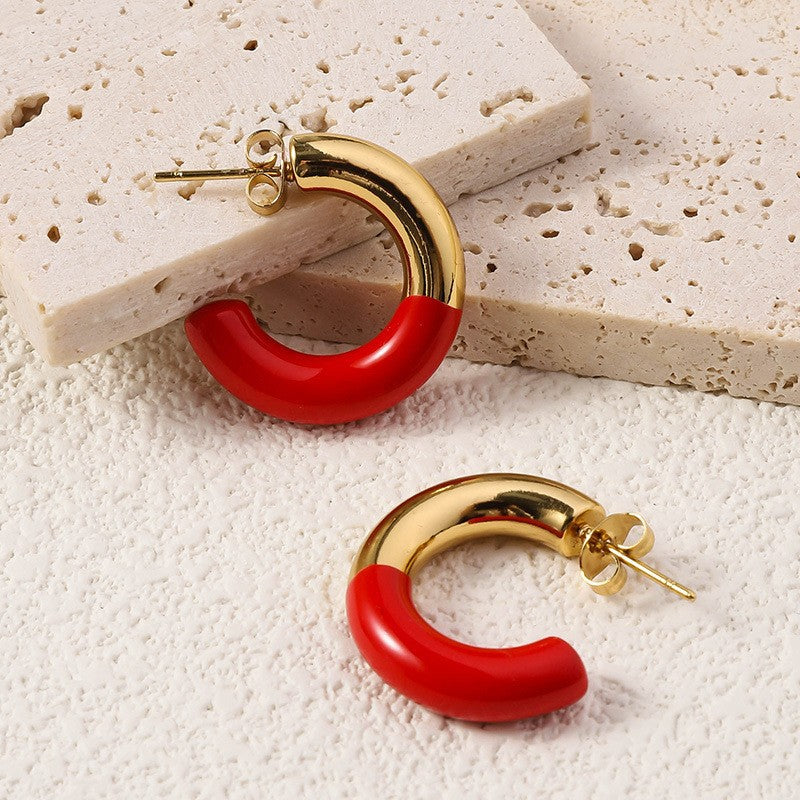 Wholesale Bohemian Beach Style Stainless Steel Earrings Oil Drop Earrings 18k Earrings ACC-ES-Ruix002