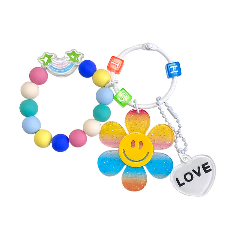 Wholesale Colorful Smiley Face Sunflower Beaded Chain Acrylic Keychain Creative Keychain ACC-KC-BenXin001