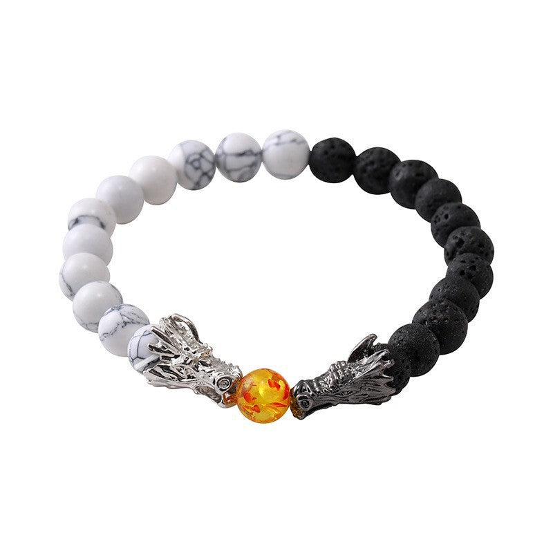 Wholesale  8mm volcanic stone white pine stone yellow crystal bracelet