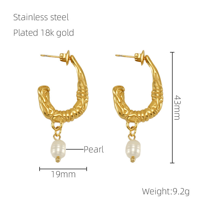 Wholesale Stainless Steel U-shaped Pearl Earrings