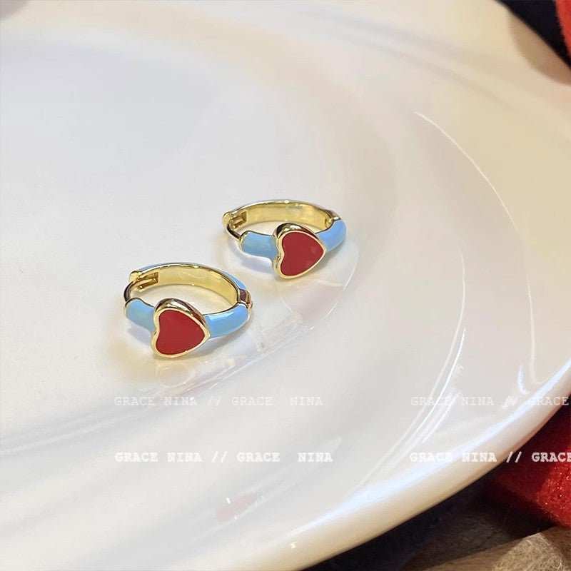 Wholesale Red Glaze Love Ear Buckle Earrings