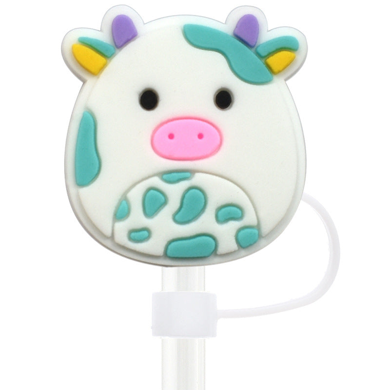 Wholesale Random 100pcs Cartoon Cute 10mm PVC Soft Straw Tube Cap ACC-SCR-RYY083