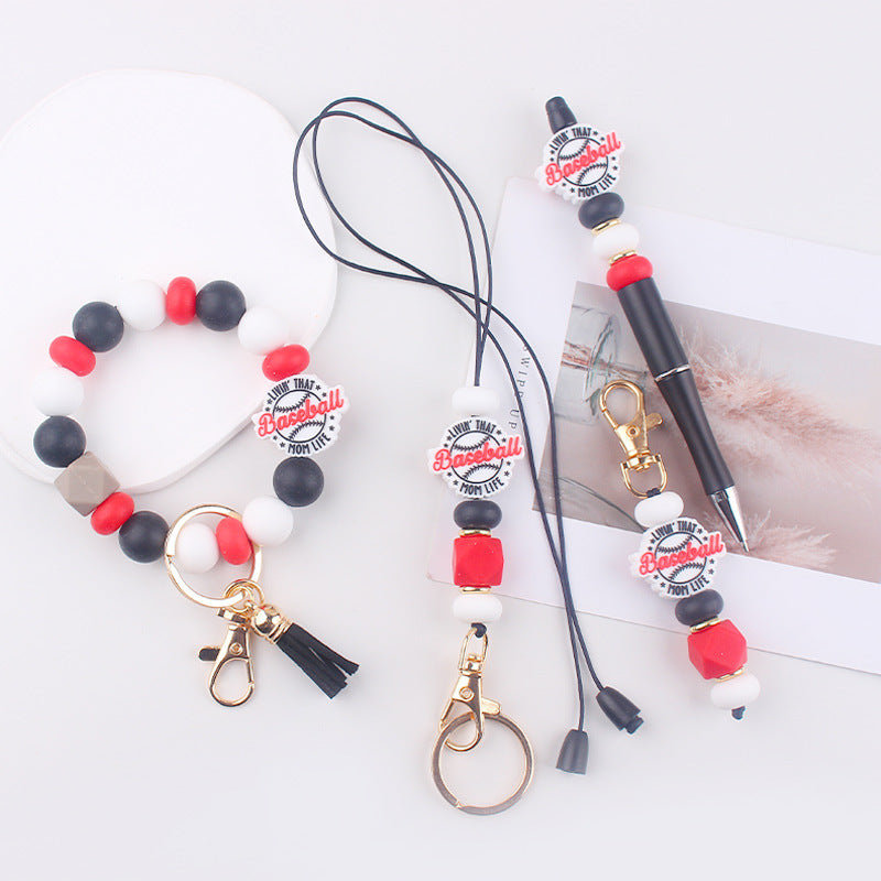 Wholesale Cartoon baseleall Silicone Accessories Pendant Creative DIY Four Combination Wrist Keychain