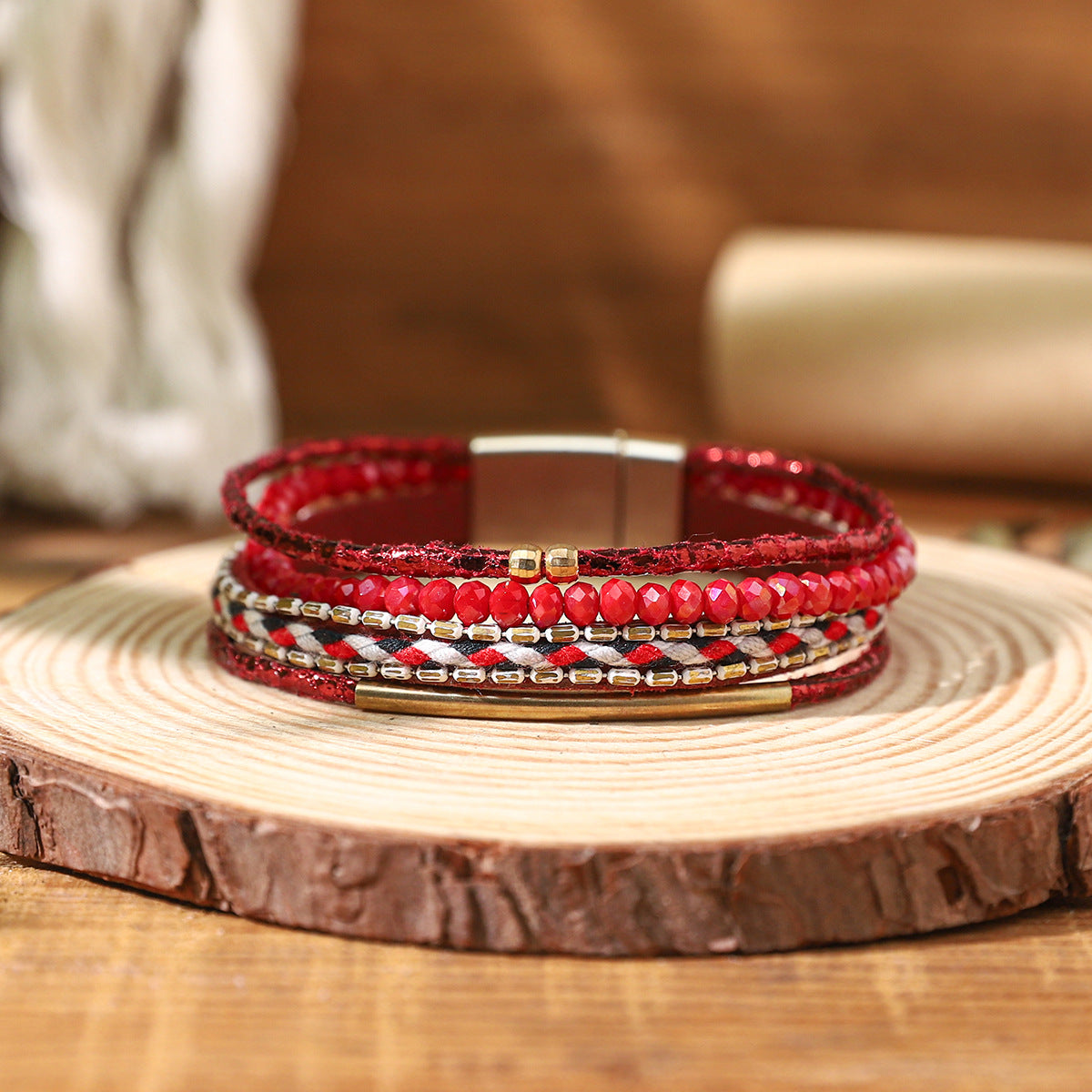 Wholesale Bohemian Multi-layer Stacked PU Leather Bracelet