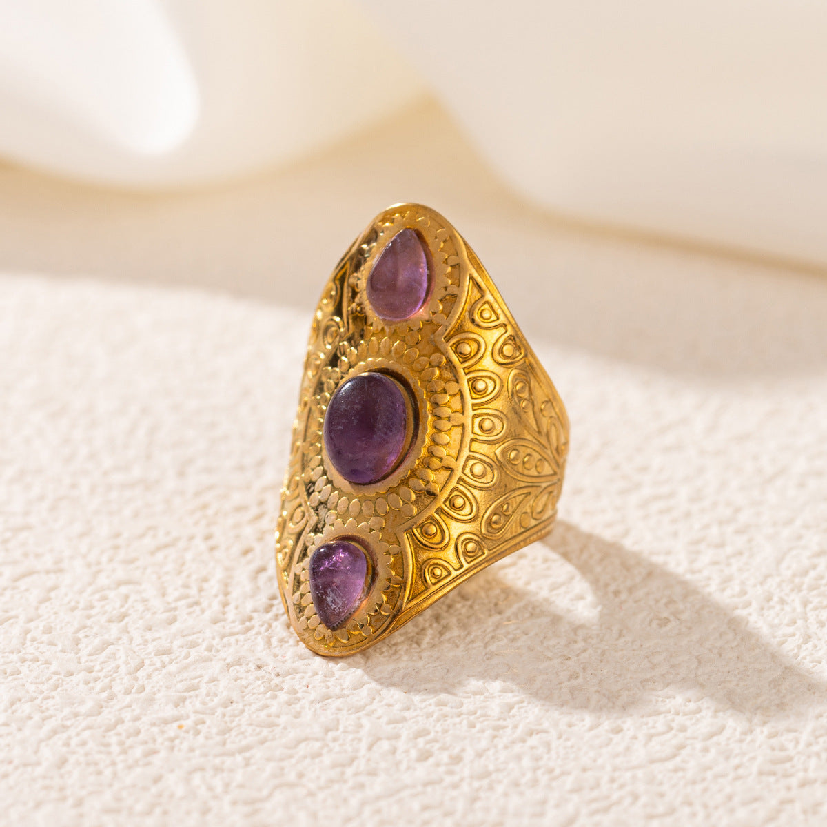 Wholesale Stainless Steel 18K Gold Open Turquoise Ring