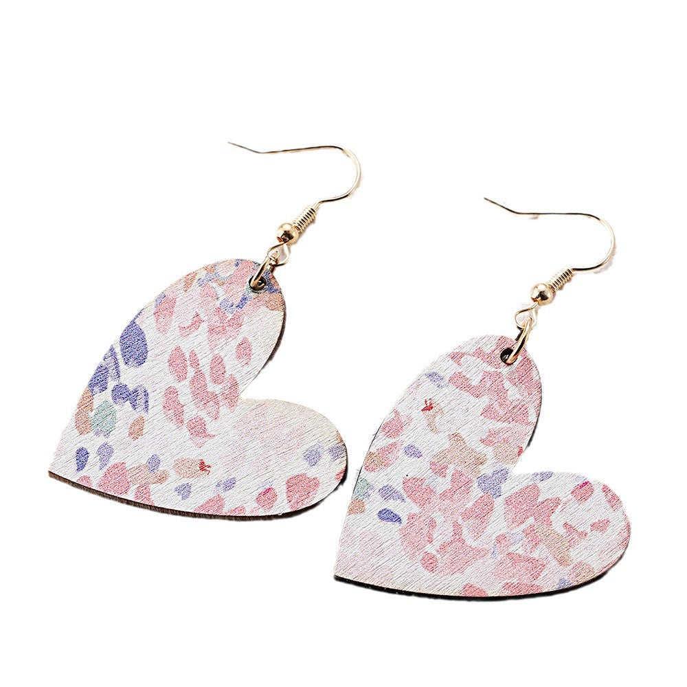 Wholesale Valentine's Day painted print heart pendant earrings
