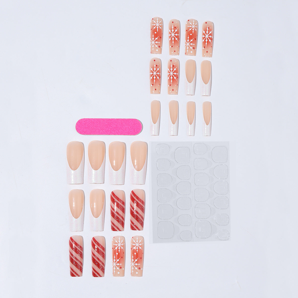 Wholesale 24 Pieces/  box Christmas red smudge candy cane snowflakes Nails Kits Nail Stickers