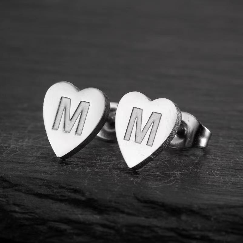 Wholesale Love Earrings English Letters Retro Gold and Silver Earrings Heart Earrings Titanium Steel ACC-ES-FaDiniya001