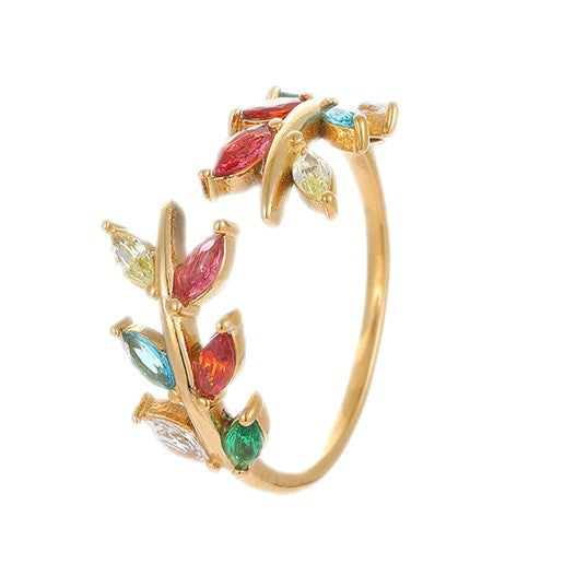 Wholesale  Leaf Stainless Steel Open Ring Plated with 18K Gold Hand Jewelry