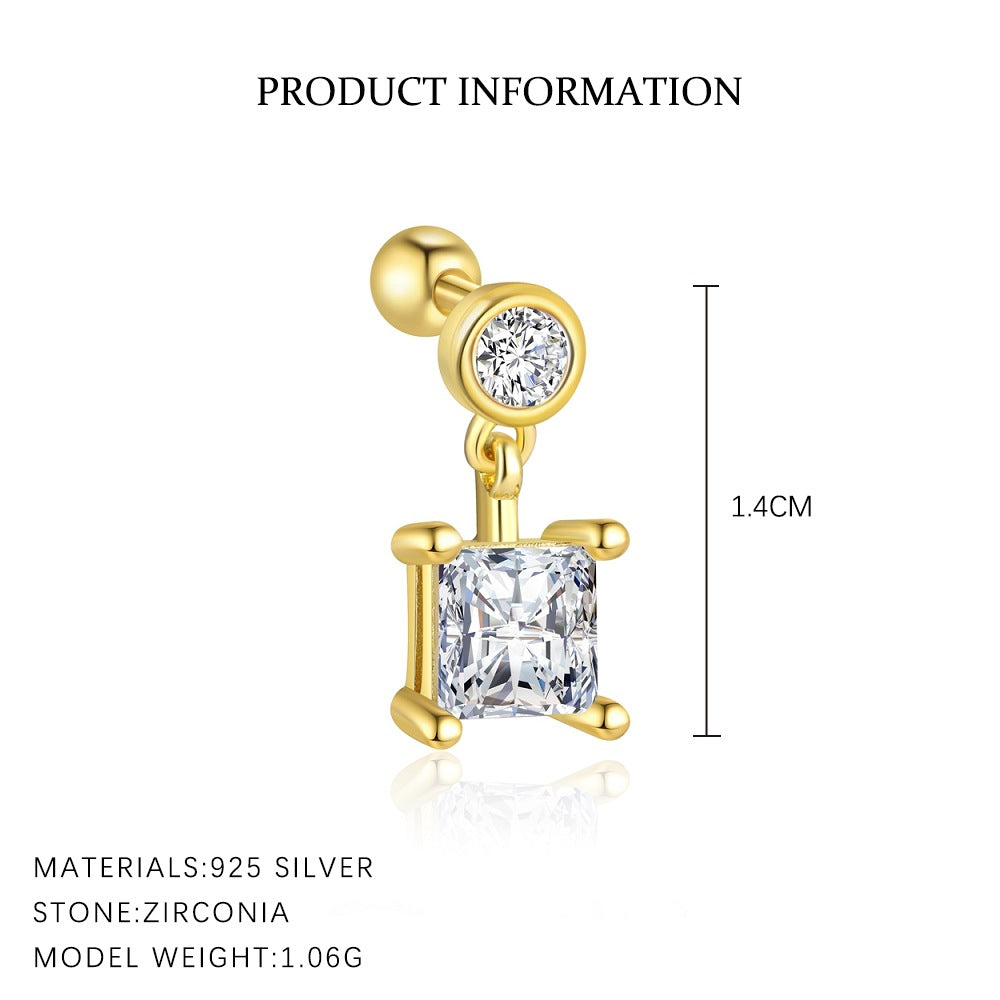 Wholesale 925 sterling silver star and moon zircon round head earrings