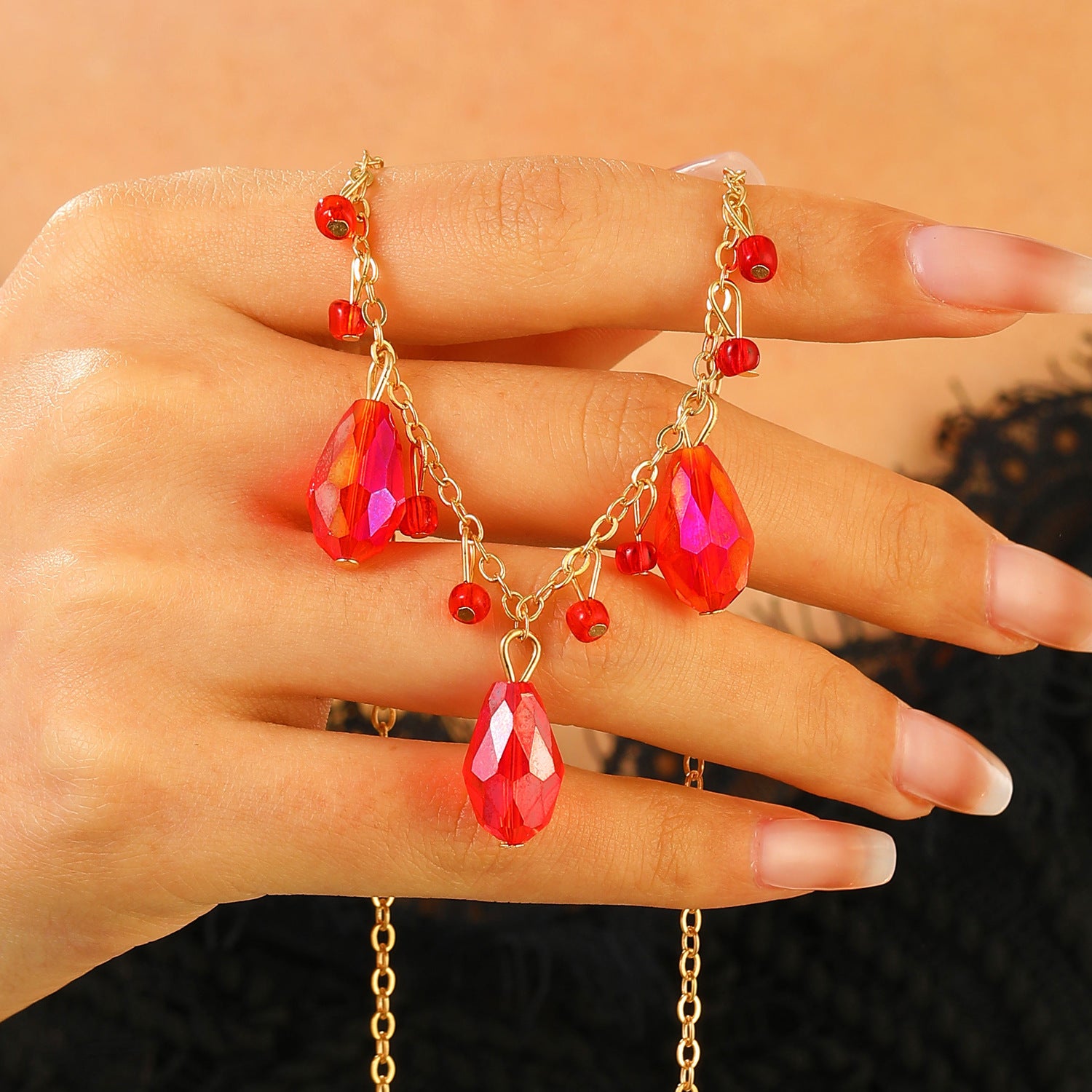 Wholesale  Red Drop Pendant Necklace,  Alloy,  Fashion Accessory for Resale