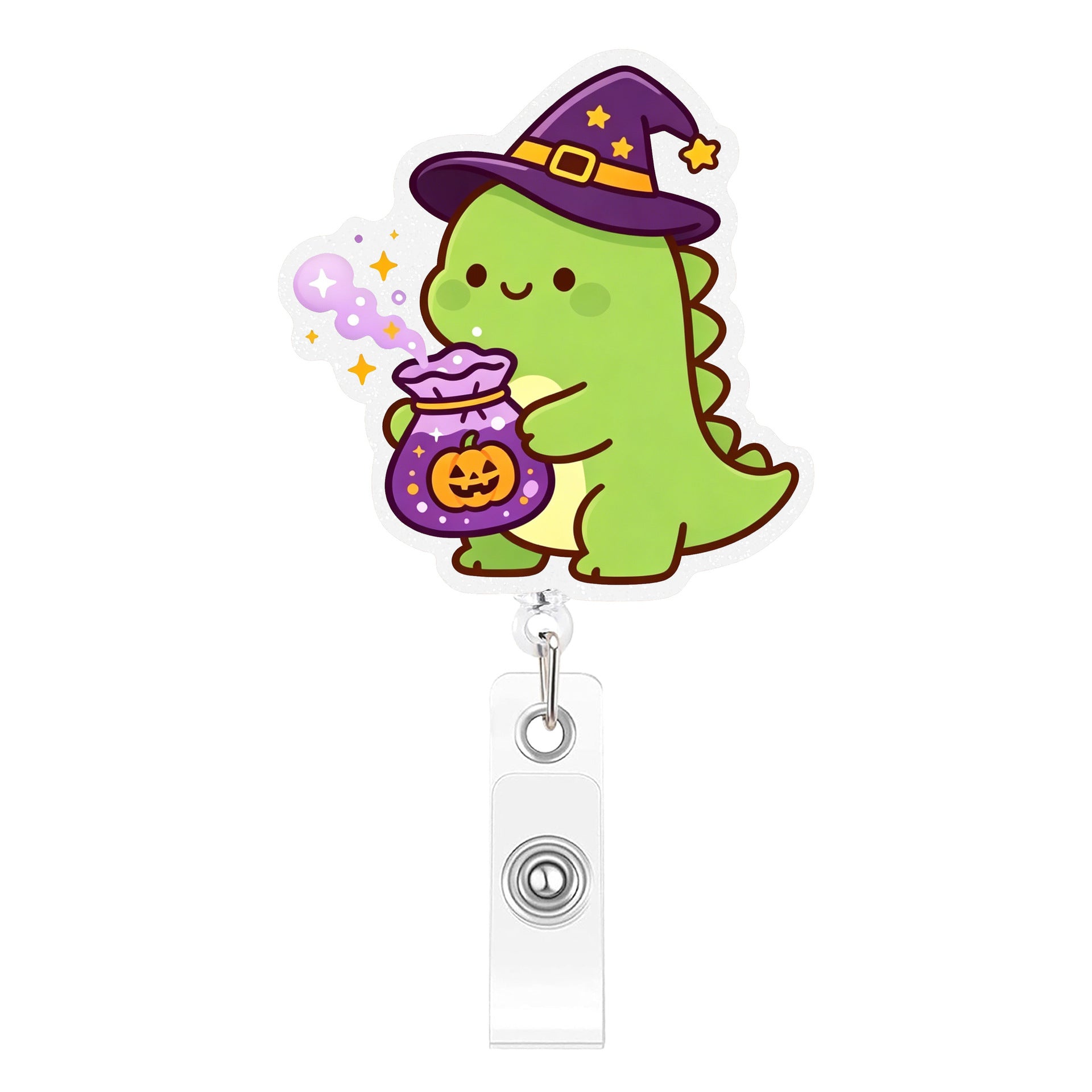 Wholesale Cartoon dinosaur -themed acrylic pull-tab retractable ID card holder pendant,  cute and creative office decoration.
