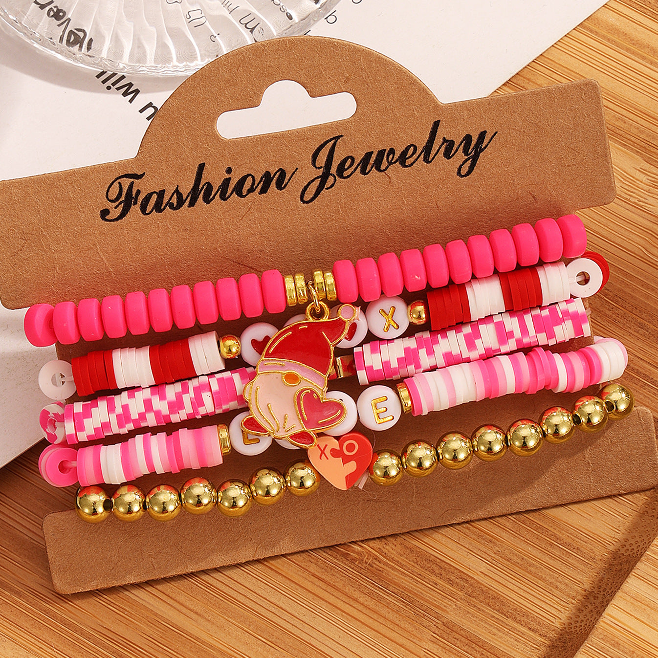 Wholesale Valentine's Day Bracelet Multi-layered Pink Heart Pendant Bracelet ACC-BT-HanSJ001