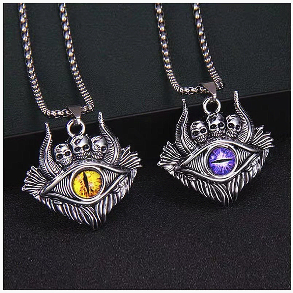 Wholesale Vintage Devil Eye Pendant Titanium Steel Necklaces ACC-NE-Hanyu014