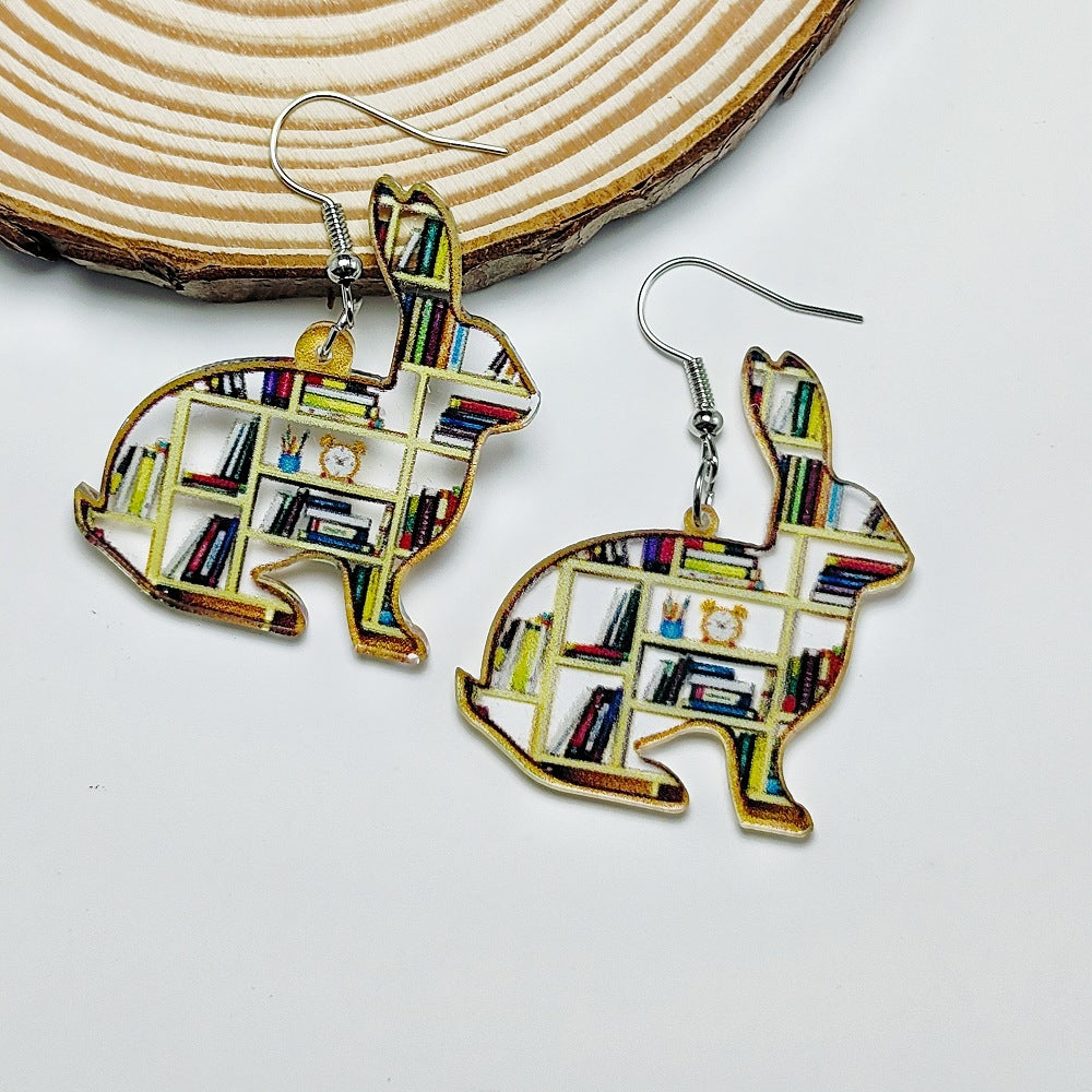 Wholesale Acrylic Teachers Day Earrings Cat Puppy Rabbit Bookshelf Earrings ACC-ES-Qiyu002
