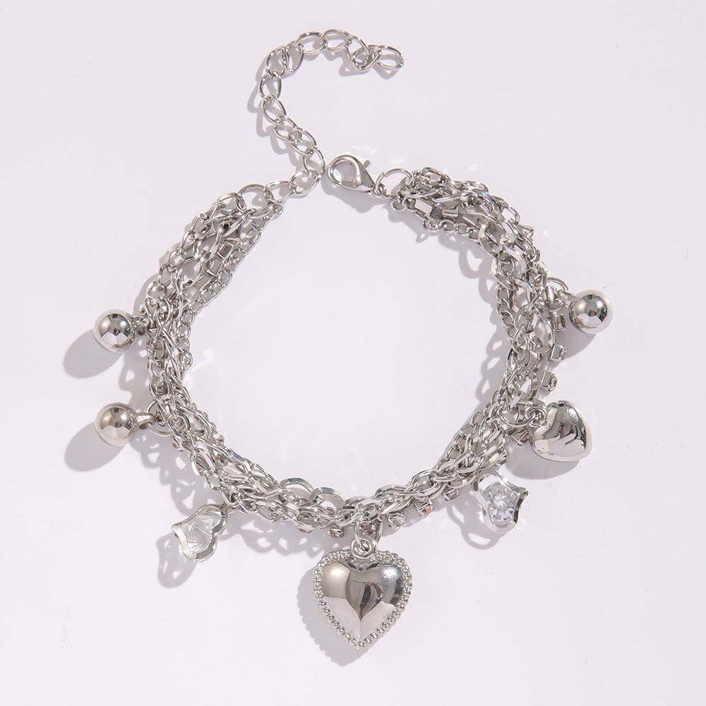 Wholesale Trendy Multi-Layer Love Rose Adjustable Pendant Bracelet Electroplated Alloy Jewelry Accessory
