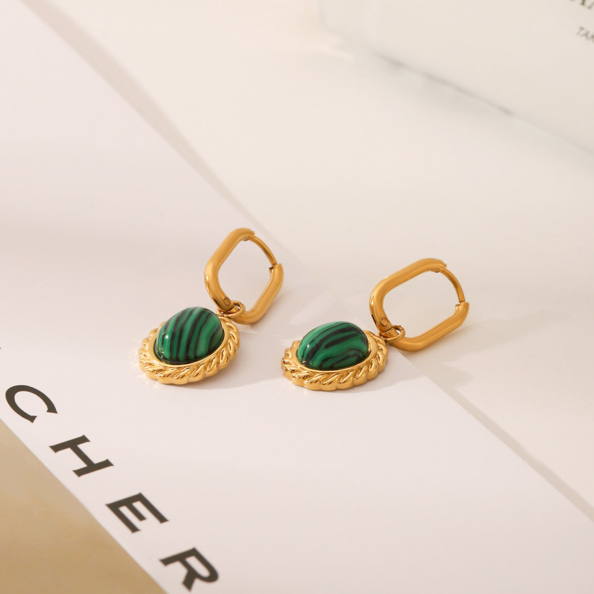 Wholesale  Stainless Steel Ring Ear Buckle Earrings Malachite Earrings