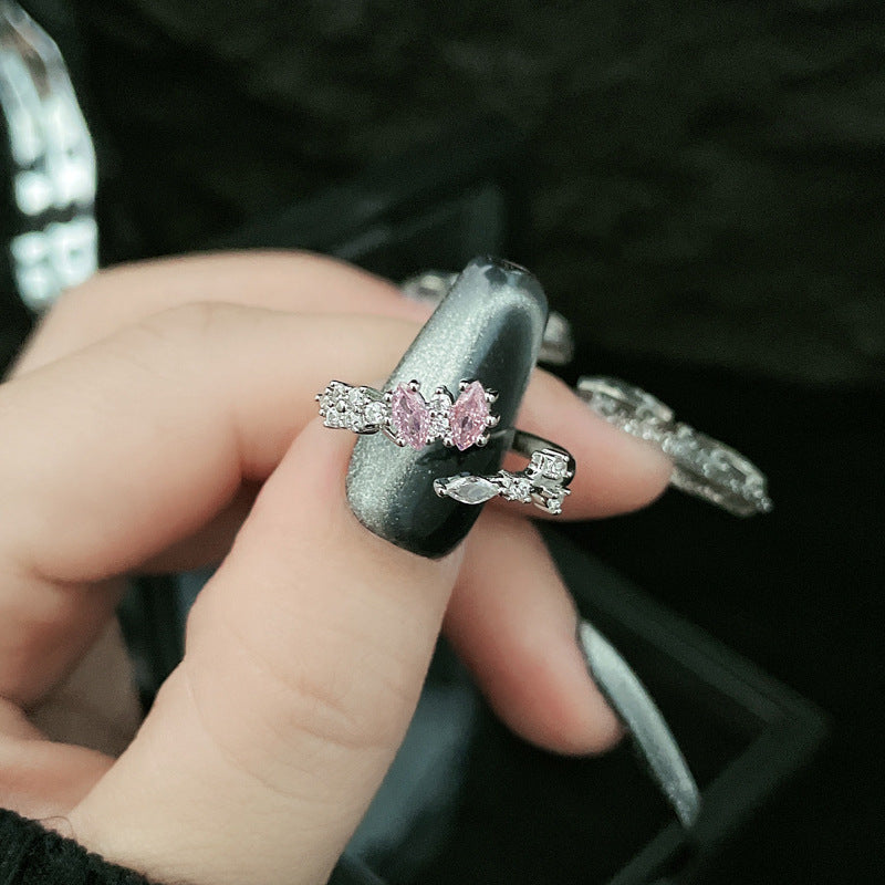 Wholesale  Pink Diamond Butterfly Irregular Simple Fashion Open Ring