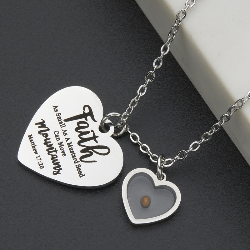 Wholesale Stainless Steel Faith Mountain Mustard Seed Necklaces