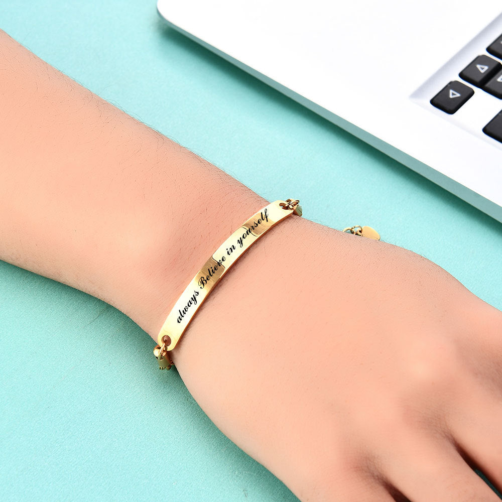 Wholesale Titanium Steel 5mm bend plate laser English  adjustable  bracelet