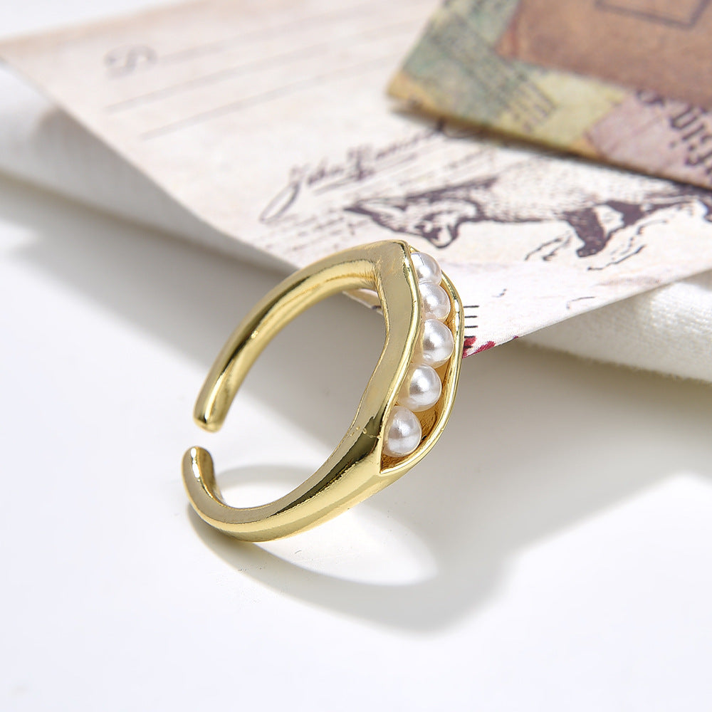 Wholesale Pea Baroque Zircon Electroplated Adjustable Ring