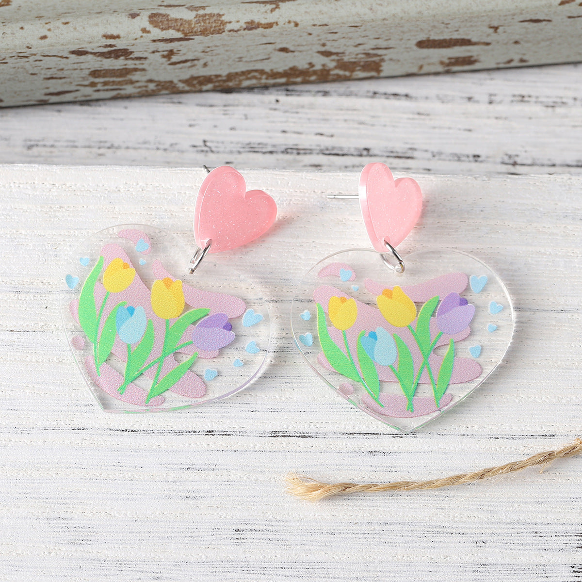 Wholesale  Flower Love Acrylic Pendant Earrings