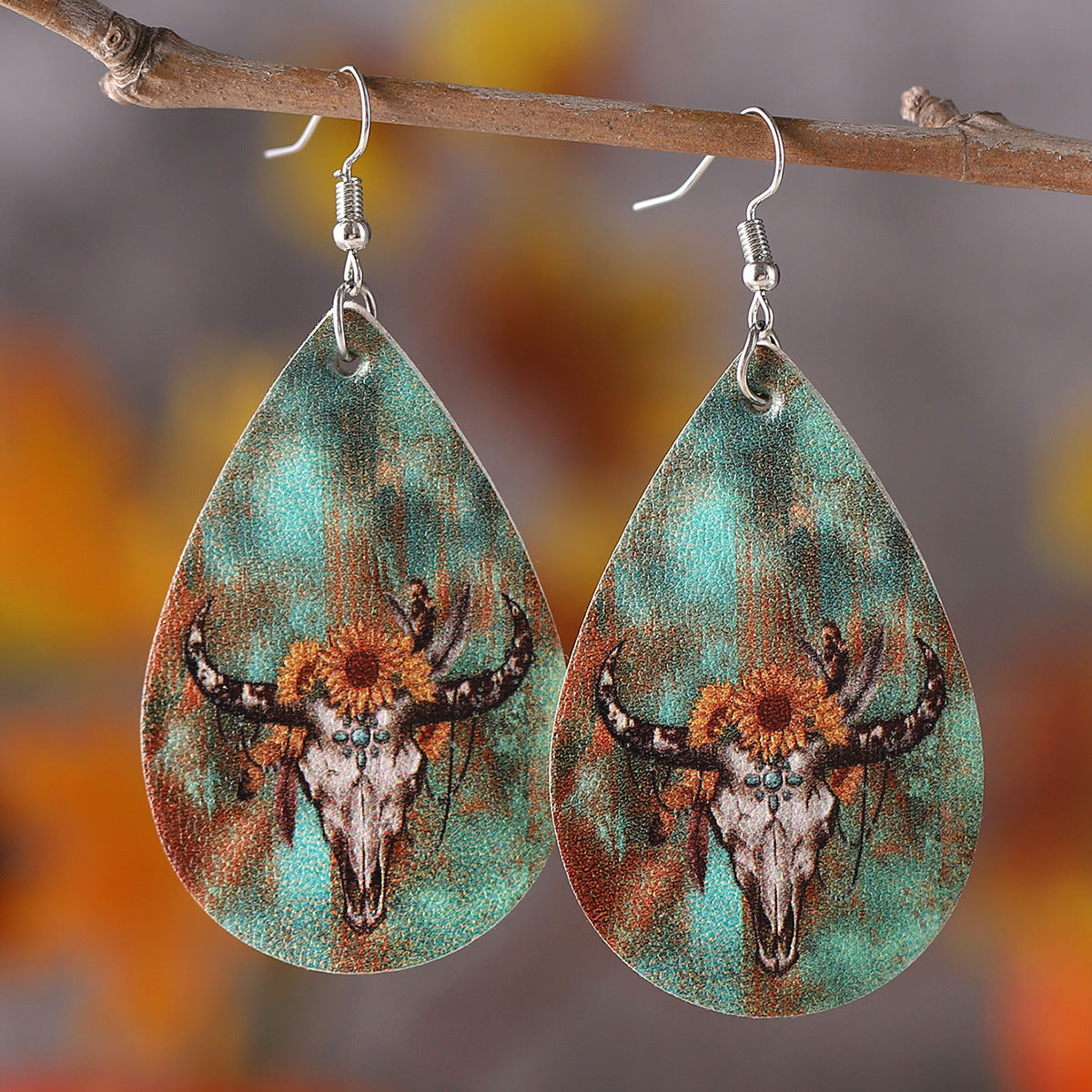 Wholesale Western Style Bull Head Sunflower Leopard Print Party Earrings ACC-ES-ChuLian126