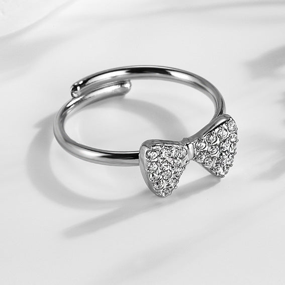 Wholesale 2PCS Steel-titanium bow zircon ring adjustable