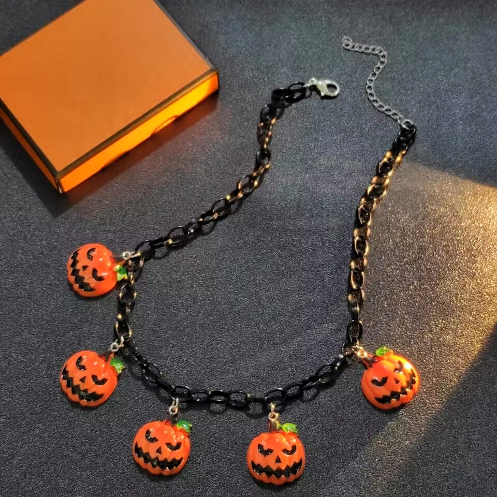 Wholesale Halloween Series Cute Pumpkin Pendant Metal Necklaces ACC-NE-JunJie008