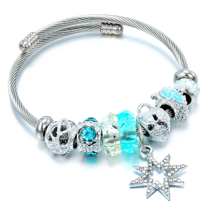 Wholesale Titanium Steel Starfish turtle bracelet blue crystal marine series