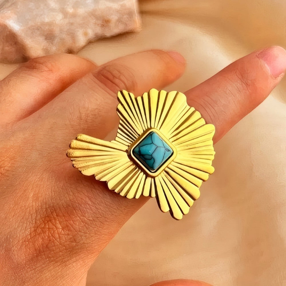 Wholesale Gold Plated Stainless Steel Natural Stone Irregular Geometric Ring And Earring Set For Women Trendy Everyday Jewelry