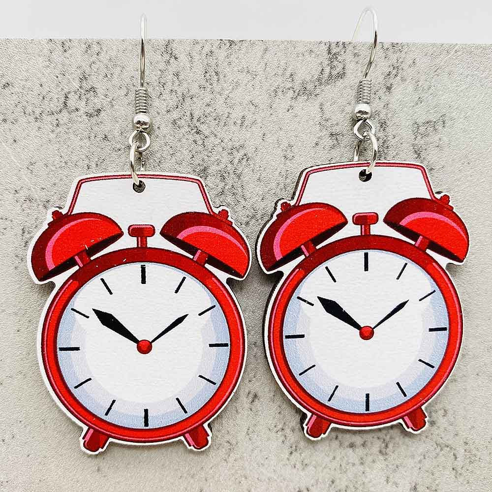 Wholesale Teachers' Day Earrings Pencil Alarm Clock Wooden Earrings
