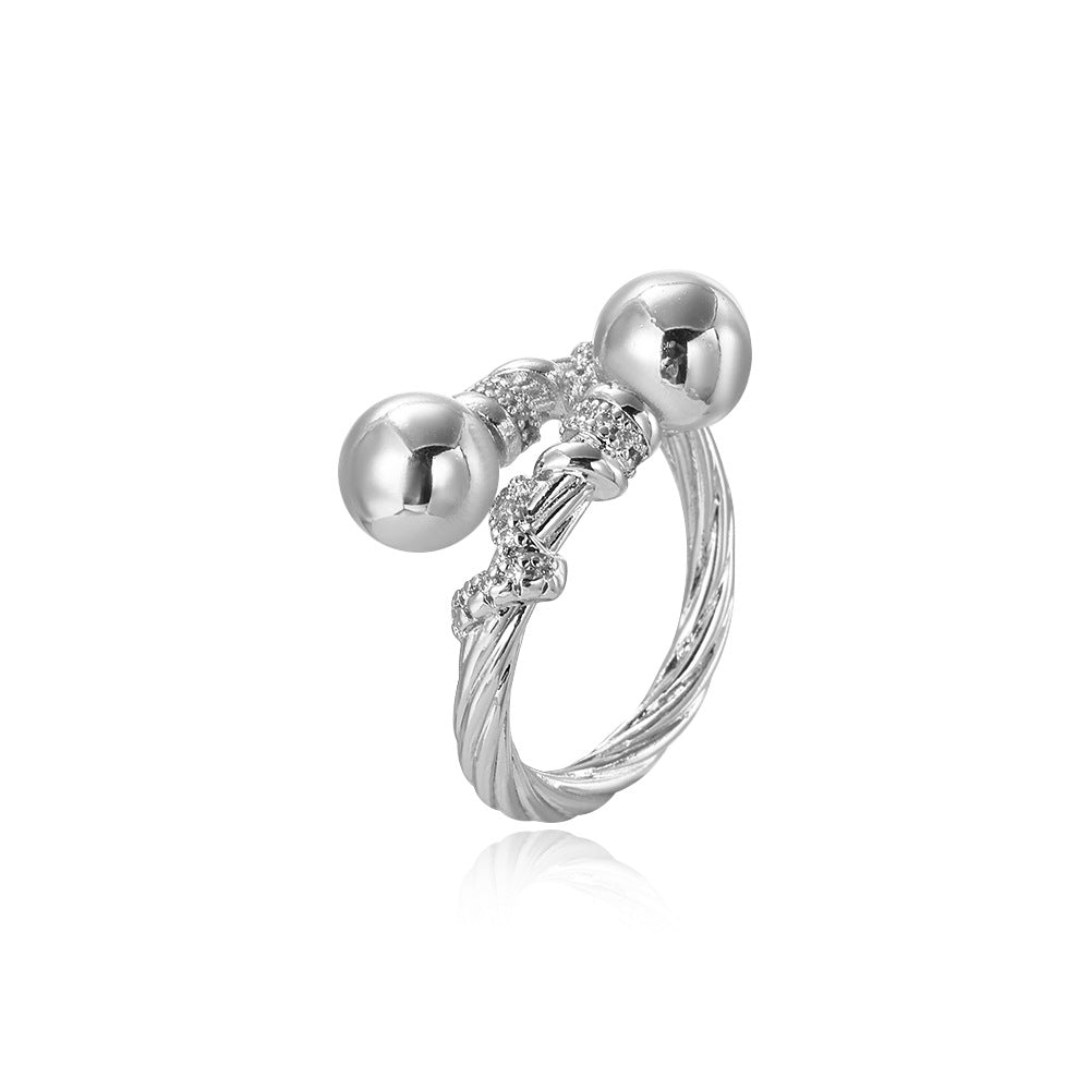 Wholesale Copper plated 18k zircon ball open ring