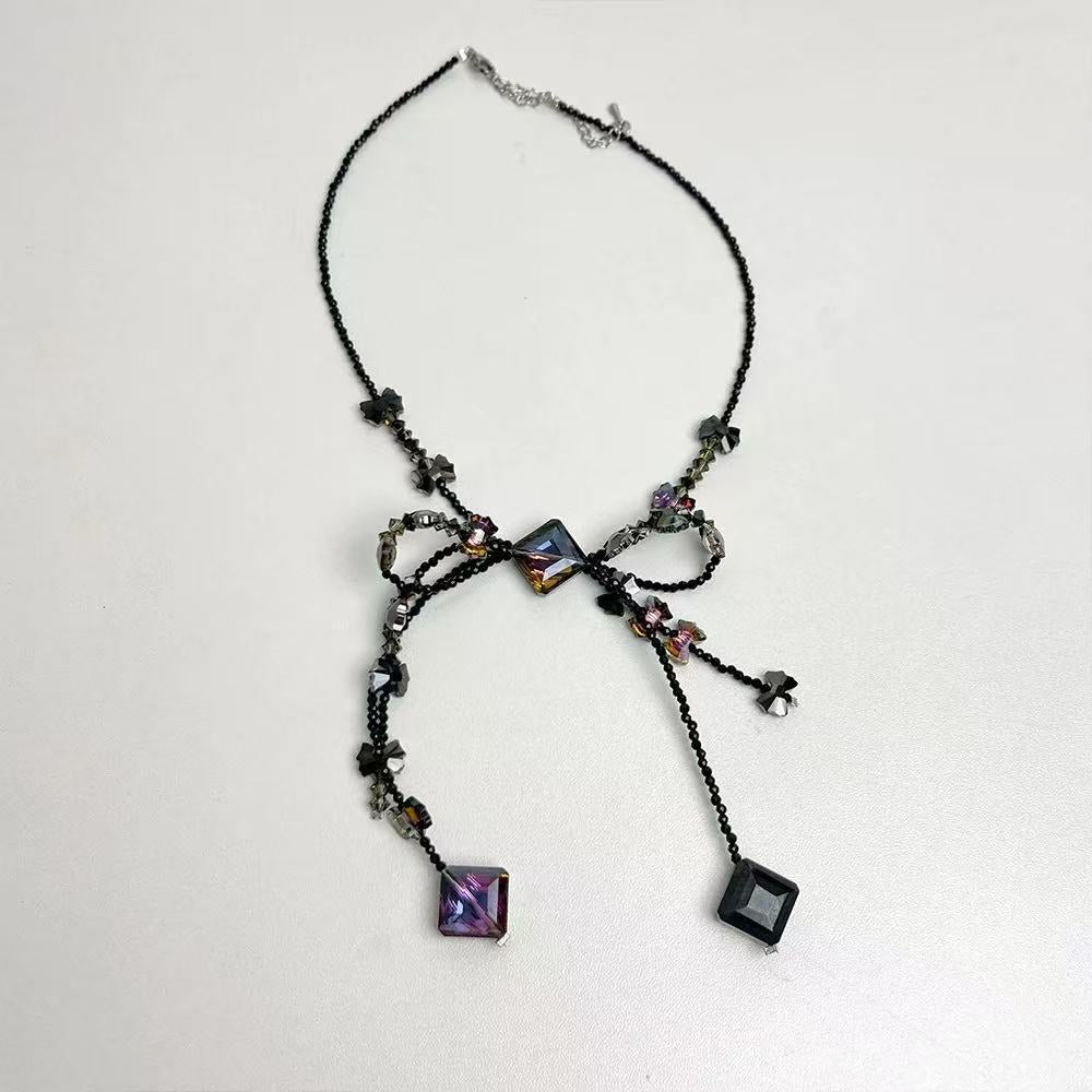 Wholesale Handmade Woven Crystal Bow Tassel Necklace