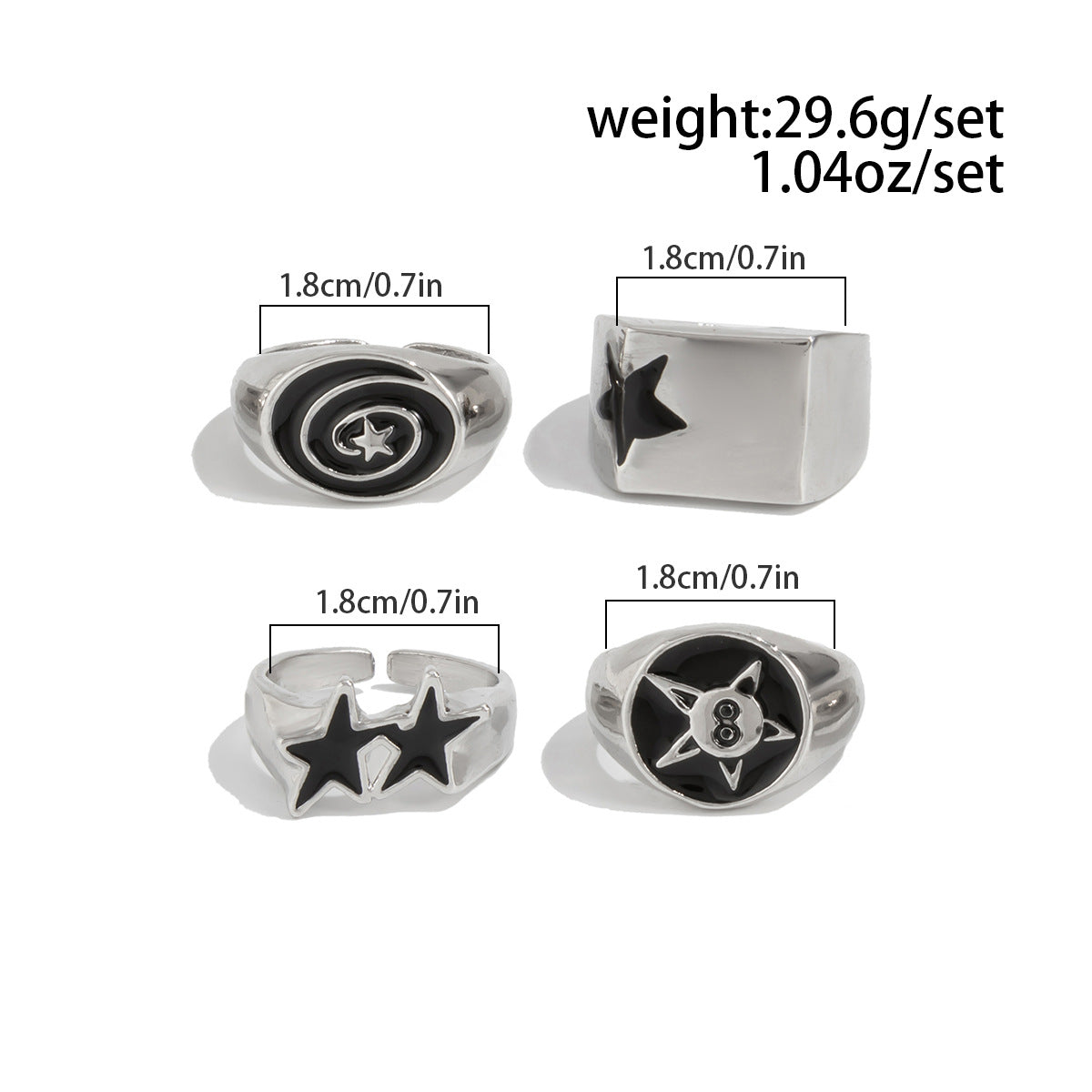 Wholesale European American Style Men' s Five-Pointed Star Ring Set Alloy Electroplated Boutique Resale