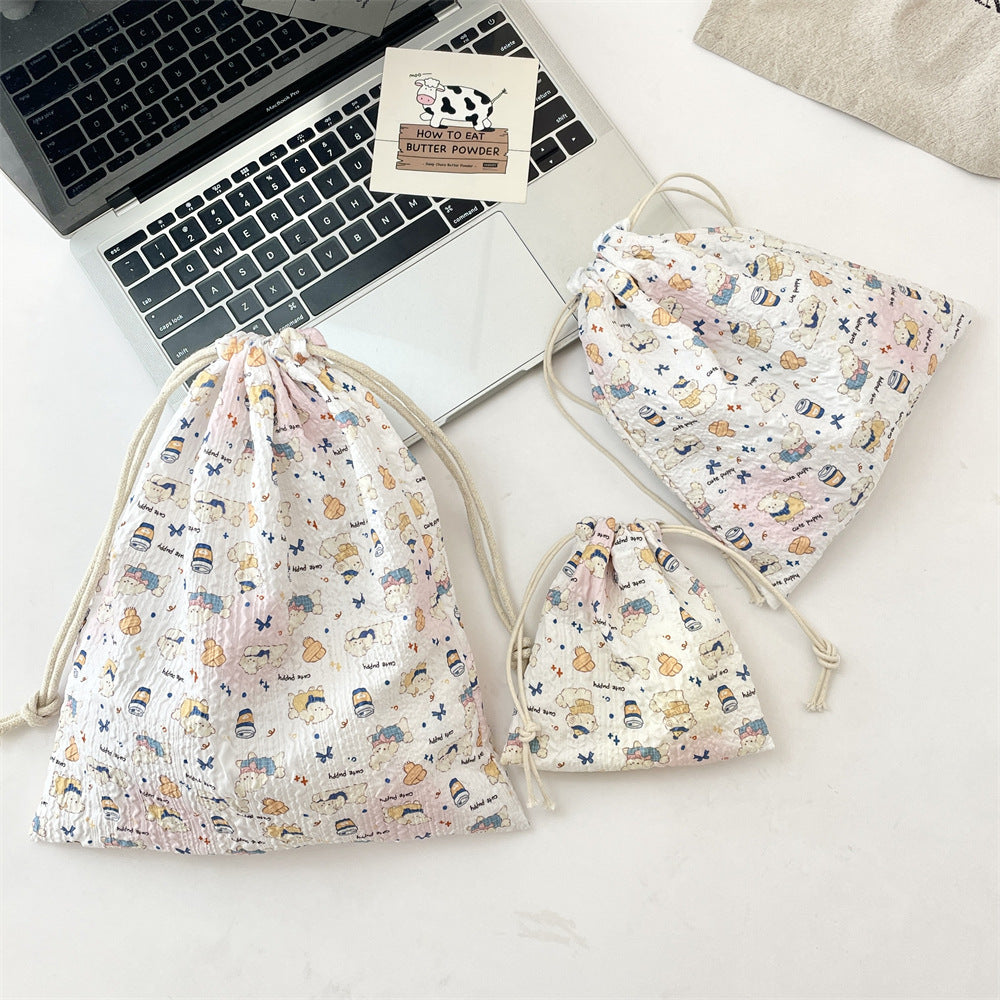 Wholesale Trendy Cartoon Embossed Drawstring Makeup Pouch Small Polyester Cosmetic Storage Bag Dustproof Portable Organizer Fashion Accessory